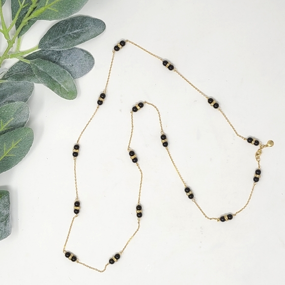 J. Crew Jewelry - J. CREW Long Black Gold Tone Rhinestone Necklace